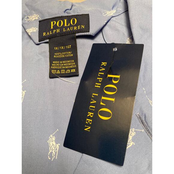 POLO RALPH LAUREN Men's All Over Polo Player Pajama Shirt Baby Blue Size 1X - Picture 3 of 5